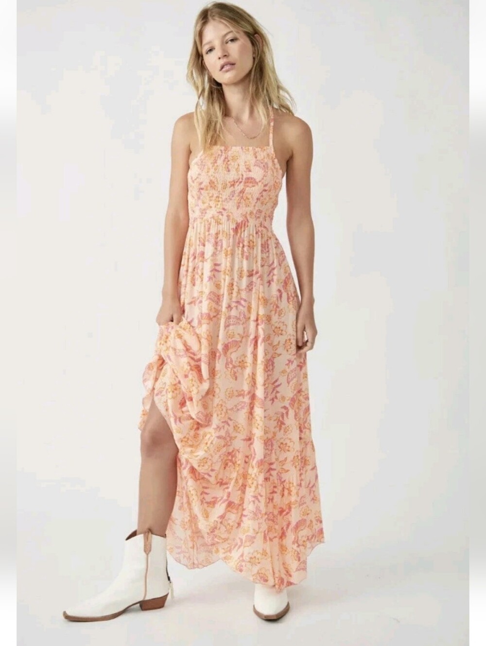Free People Heat Wave Printed Maxi Dress in Dusk Coral Large